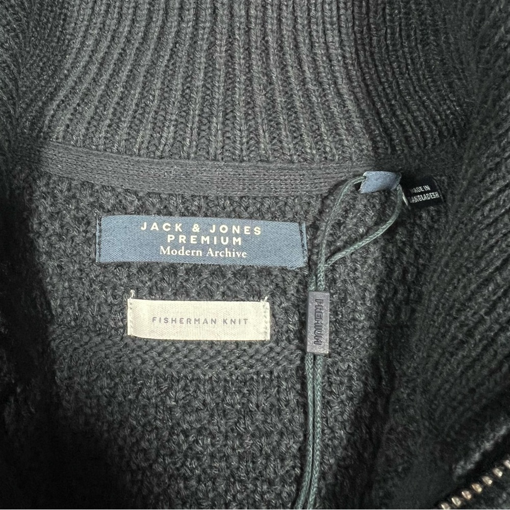 Jack & Jones Premium Fisherman Knit 1/4 Zip Sweater Dark Grey Men’s - Picture 7 of 7